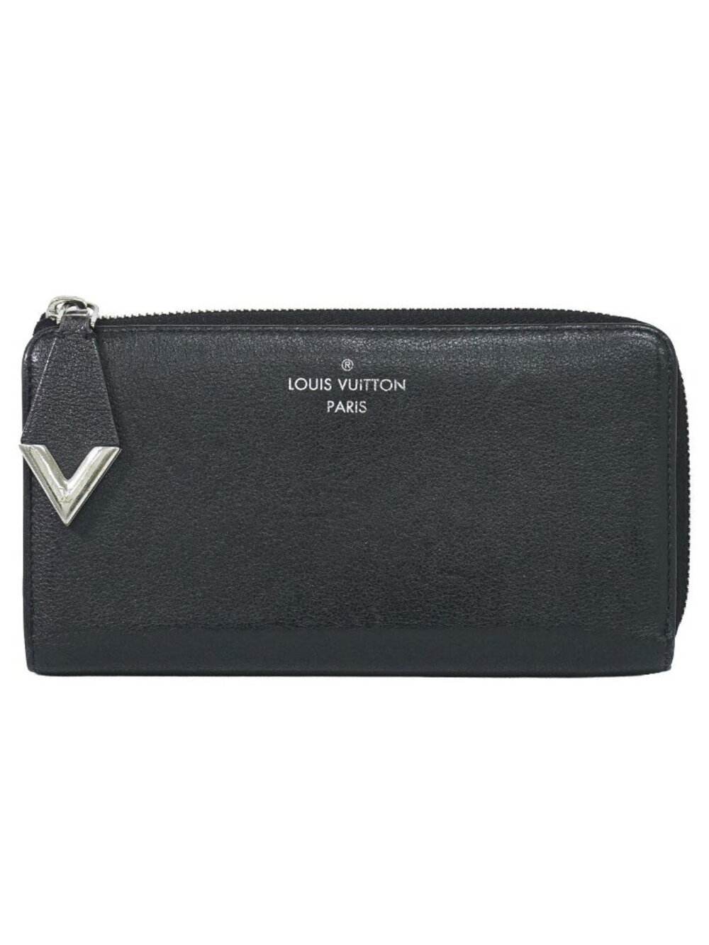 Louis Vuitton LV Portefeuille Comet Leather L-shaped Zipper Wallet Noir Black
